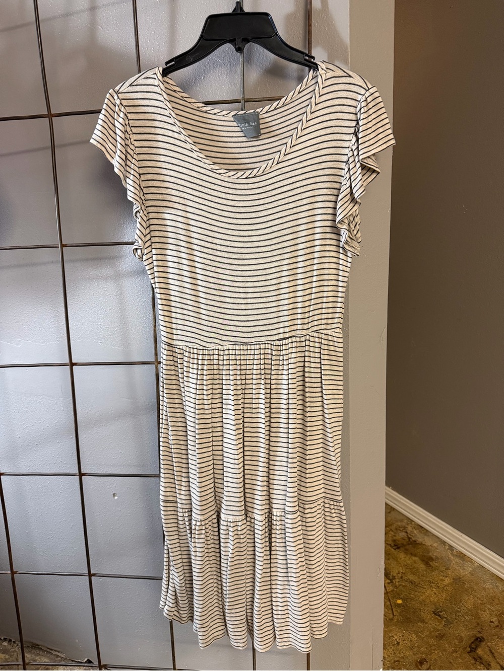 Olivia Rae Cream & Black Striped Midi Dress